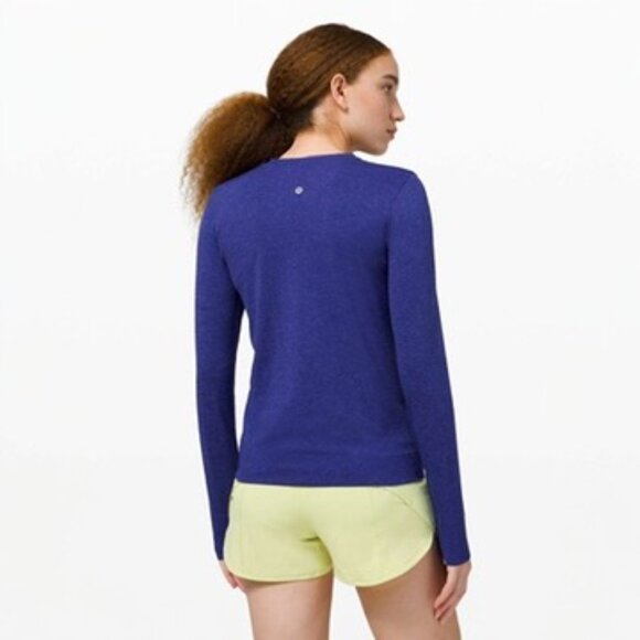 LULULEMON SWIFTLY BREATHE LONG SLEEVE TEE IN BLAZER BLUE/LARKSPUR SIZE 6 - Picture 2 of 5